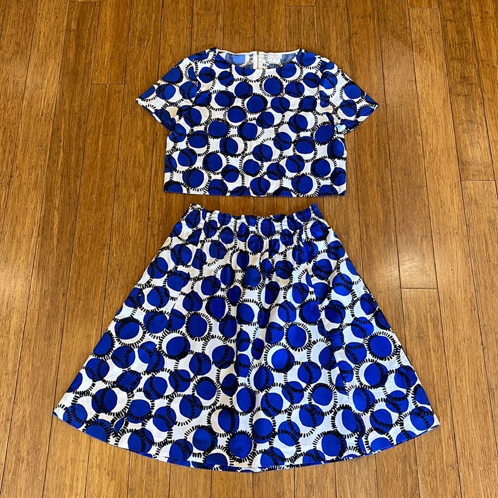 Kate Spade Blue Circle Print Skirt and Top Set